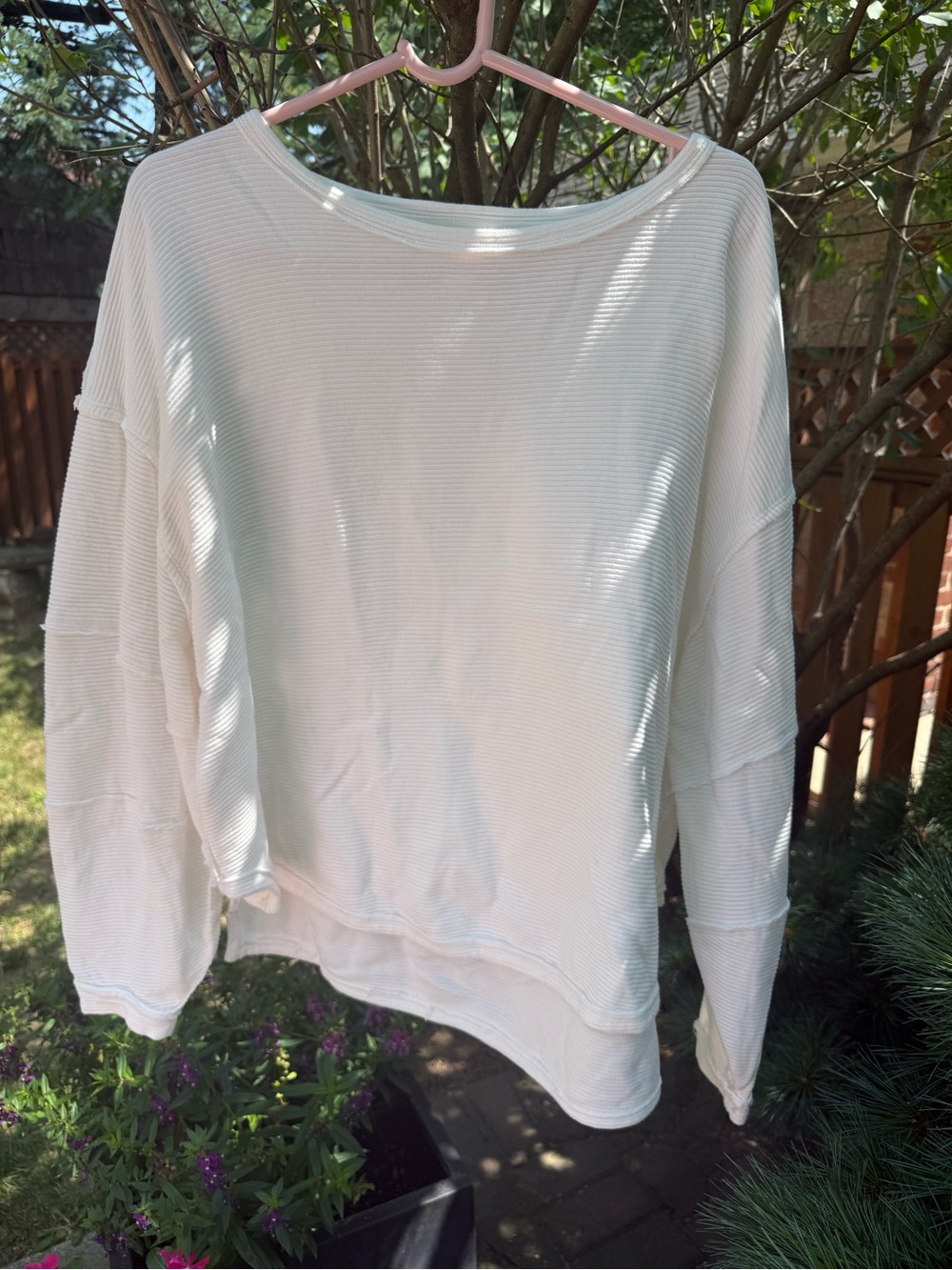 We The Free Cream Ribbed Long Sleeve Top